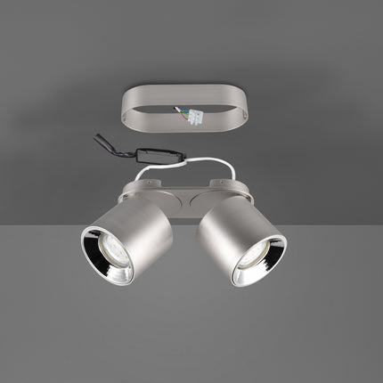 Twin Adjustable Modern Spotlight – GU10 Ceiling Light, Matt Nickel, IP20