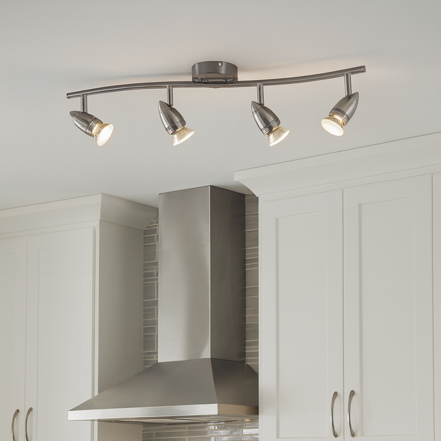 4-Light Quad Spot Bar – Adjustable Indoor Ceiling Spotlight, GU10, Brushed Chrome Steel
