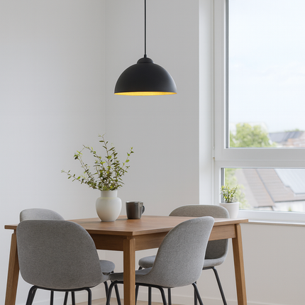 Single Ceiling Round Pendant Light – Modern, E27, Black & Gold