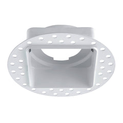 Light blue plastic component with circular cutout on a white background
