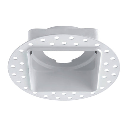 Light blue plastic component with circular cutout on a white background