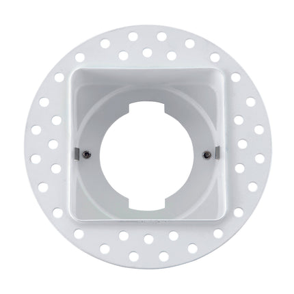 Round white plastic bracket with holes on a white background