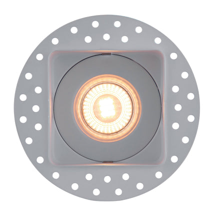 Round recessed light fixture with a metallic finish on a white background