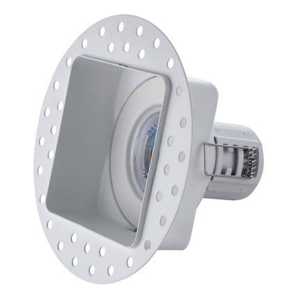 White ceiling-mounted exhaust fan with perforated cover on a white background