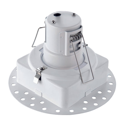 White metal bracket with circular base and cylindrical top on a white background