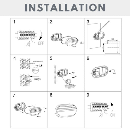 Oval Bulkhead Outdoor Light – E27, Black Caged Glass Fitting, IP44
