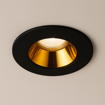 4CCT Anti‑Glare Downlight – 5/7W, IP65, Fire‑Rated, Black & Brass