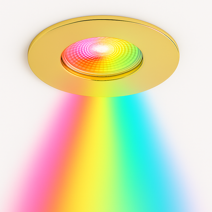 Smart Wifi RGB-CCT Fire-Rated Downlight (Alexa & Google) – IP65, GU10, Polished Brass