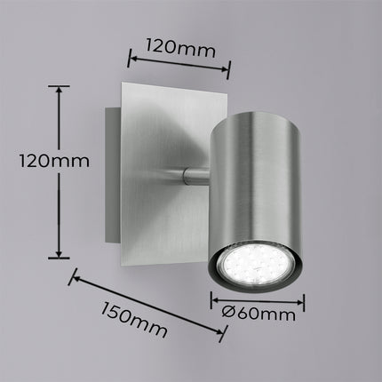 Single Square Adjustable Spotlight – GU10 Wall or Ceiling Light, Matt Nickel, IP20