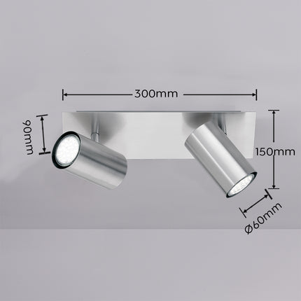 Twin Square Adjustable Spotlight – GU10 Wall or Ceiling Light, Matt Nickel, IP20
