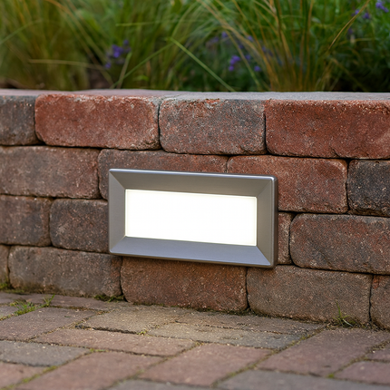LED Slim Brick Step Light – Integrated LED, Frosted Diffuser, IP65, Brushed Nickel