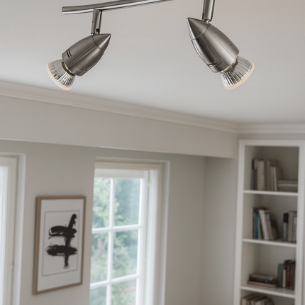 2-Light Spot Bar – Adjustable Indoor Ceiling Spotlight, GU10, Brushed Chrome Steel