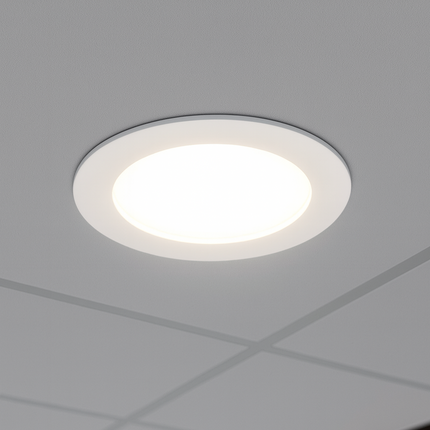 9W LED Slim Round Panel Downlight – CCT Tri-Colour, IP44 Ceiling Spot Light, White