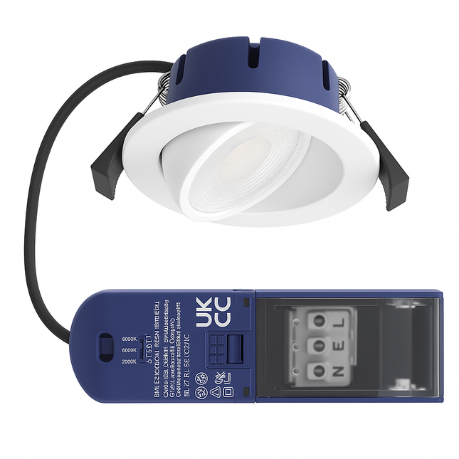 Spey 4CCT Tilt Fire‑Rated Downlight – 5 W, 580 lm, IP65, Adjustable Tilt White Fitting