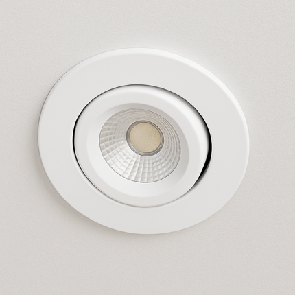Dimmable LED Tilt Downlight Fire-Rated 30/60/90 min – 7W, 3000K Warm White, IP20, Matt White
