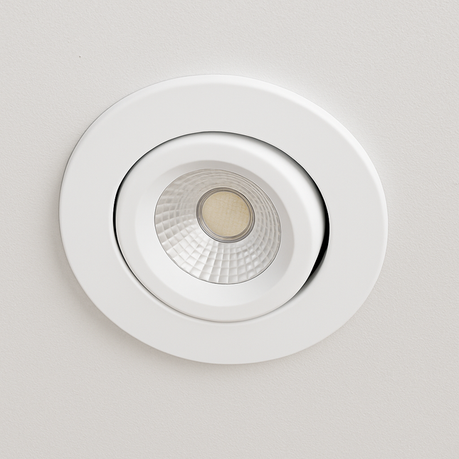 Dimmable LED Tilt Downlight Fire-Rated 30/60/90 min – 7W, 4000K Cool White, IP20, Matt White