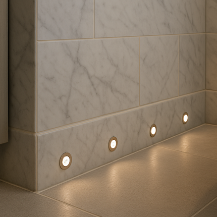 LED Recessed Bathroom Plinth/Floor Light – 30mm, 12V, IP68 316 Marine Grade Stainless, 3000K Warm White