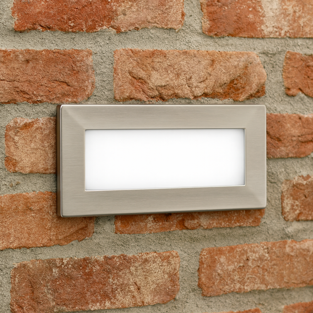LED Slim Brick Step Light – Integrated LED, Frosted Diffuser, IP65, Brushed Nickel