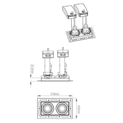 Trimless Twin Plaster‑In Downlight – 2×50W GU10, Matt White