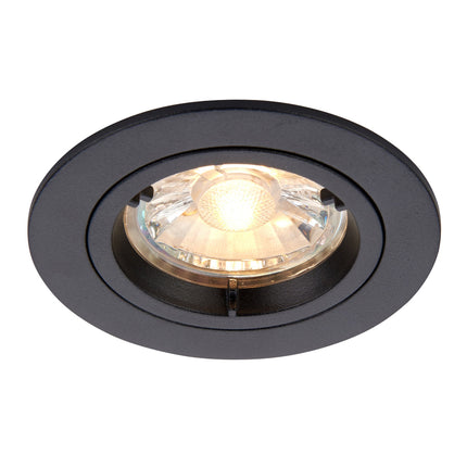 Black recessed ceiling light on a white background