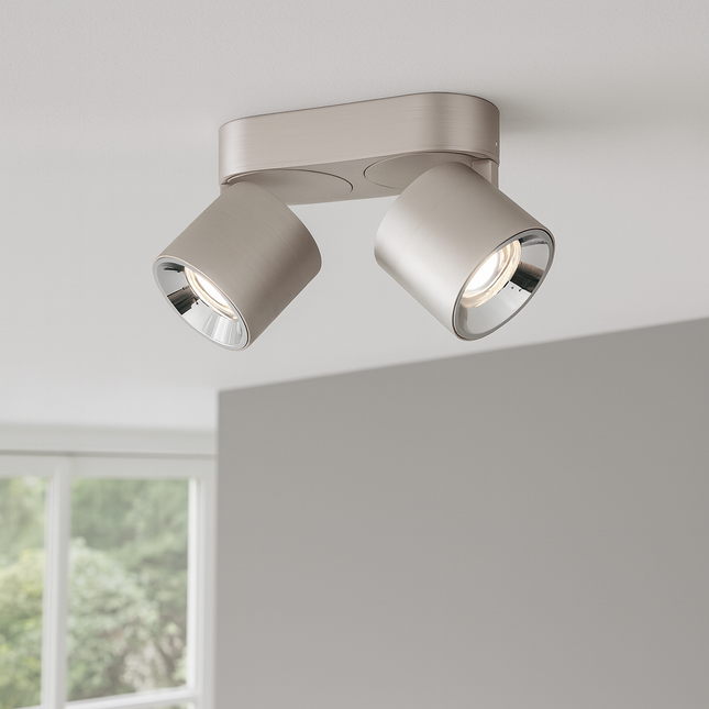 Twin Adjustable Modern Spotlight – GU10 Ceiling Light, Matt Nickel, IP20