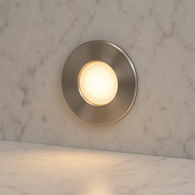 LED Recessed Bathroom Plinth/Floor Light – 30mm, 12V, IP68 316 Marine Grade Stainless, 3000K Warm White