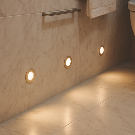 LED Recessed Bathroom Plinth/Floor Light – 30mm, 12V, IP68 316 Marine Grade Stainless, 3000K Warm White