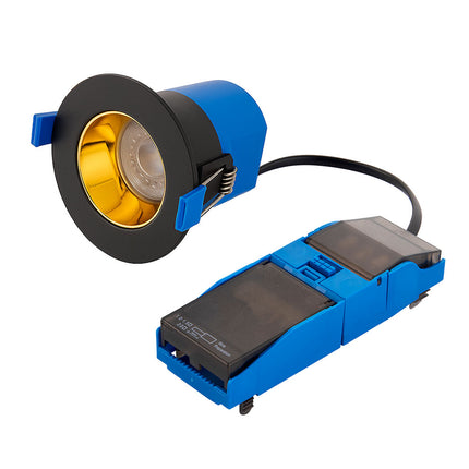 4CCT Anti‑Glare Downlight – 5/7W, IP65, Fire‑Rated, Black & Brass