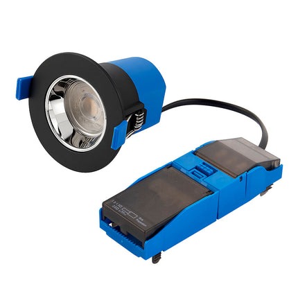 4CCT Anti‑Glare Downlight – 5/7W, IP65, Fire‑Rated, Black & Chrome