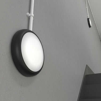 CE3X5 Round LED 3hr Emergency Microwave Sensor Bulkhead Light - Switchable 8‑16 W, 5‑CCT, IP65, Black