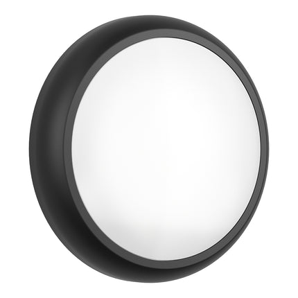 CE3X5 Round LED 3hr Emergency Microwave Sensor Bulkhead Light - Switchable 8‑16 W, 5‑CCT, IP65, Black