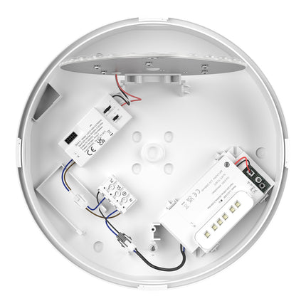 CE3X5 Round LED 3hr Emergency Bulkhead Light - Switchable 8‑16 W, 5‑CCT, IP65, White