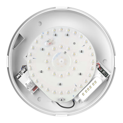 CE3X5 Round LED 3hr Emergency Corridor Sensor Bulkhead Light - Switchable 8‑16 W, 5‑CCT, IP65, White