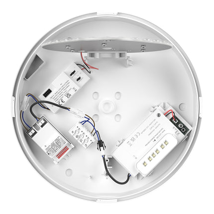 CE3X5 Round LED 3hr Emergency Corridor Sensor Bulkhead Light - Switchable 8‑16 W, 5‑CCT, IP65, White