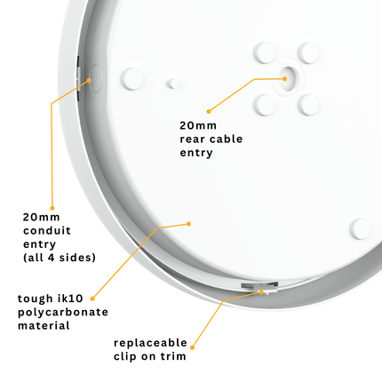 CE3X5 Round LED 3hr Emergency Corridor Sensor Bulkhead Light - Switchable 8‑16 W, 5‑CCT, IP65, White