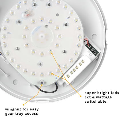 CE3X5 Round LED 3hr Emergency Bulkhead Light - Switchable 8‑16 W, 5‑CCT, IP65, White