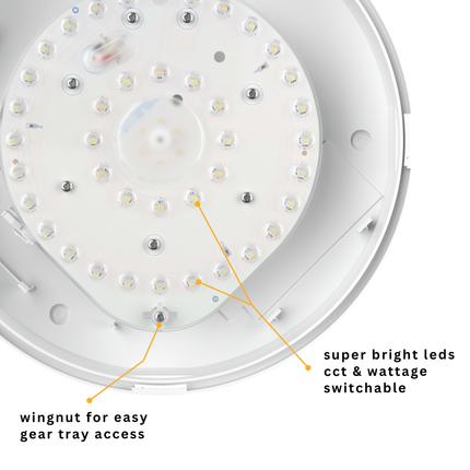 CE3X5 Round LED Bulkhead Light - Switchable 8‑16 W, 5‑CCT, IP65, Polished Chrome