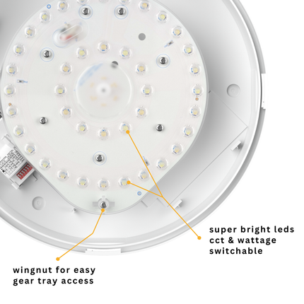 CE3X5 Round LED Microwave Sensor Bulkhead Light - Switchable 8‑16 W, 5‑CCT, IP65, Polished Chrome