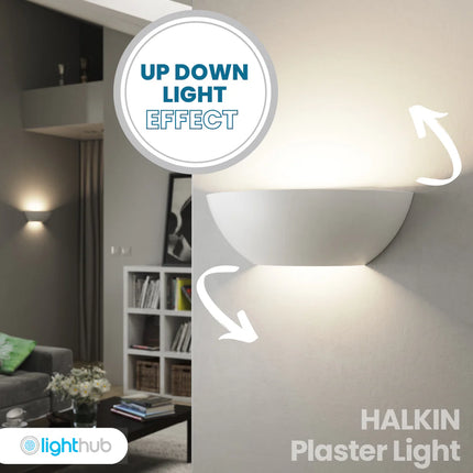 Halkin Half Moon Plaster Uplighter – Paintable Indoor Wall Light, White