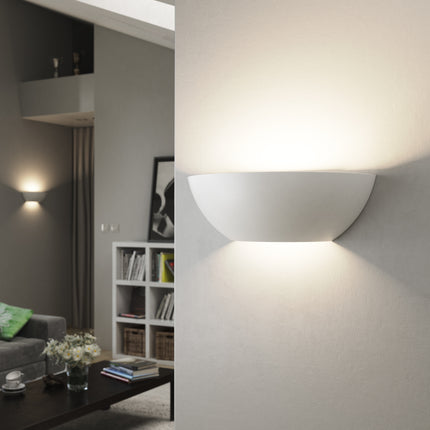 Halkin Half Moon Plaster Uplighter – Paintable Indoor Wall Light, White