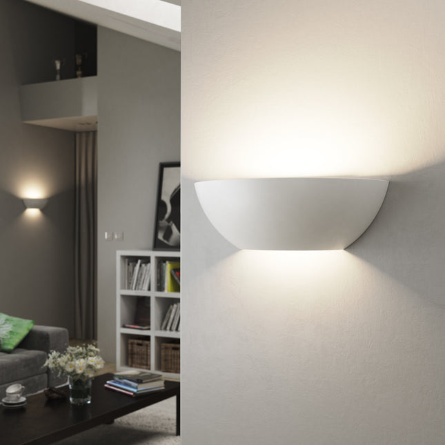 Halkin Half Moon Plaster Uplighter – Paintable Indoor Wall Light, White