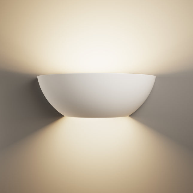 Halkin Half Moon Plaster Uplighter – Paintable Indoor Wall Light, White