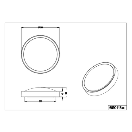 Round Ceiling Light – 18W LED, 1850lm, 3000K Warm White, IP44, Chrome