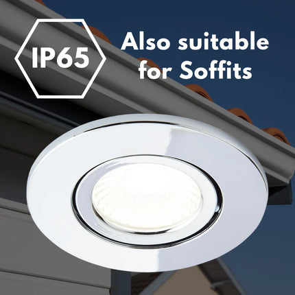 Adjustable IP65 Dimmable LED Slim Tilt Downlight, Fire Rated, 5W, 500 Lumens, Polished Chrome