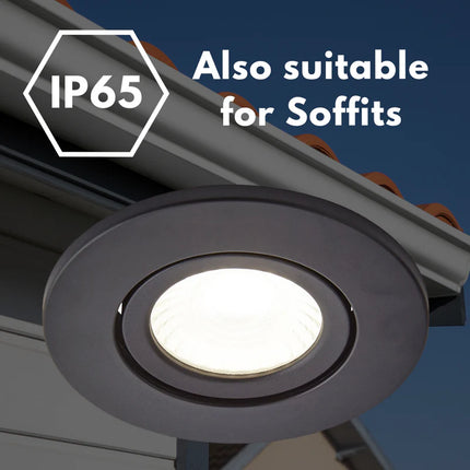 Adjustable IP65 Dimmable LED Slim Tilt Downlight, Fire Rated, 5W, 500 Lumens, Black