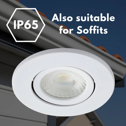 Adjustable IP65 Dimmable LED Slim Tilt Downlight, Fire Rated, 5W, 500 Lumens, White
