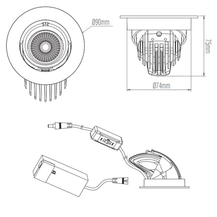3CCT Round Adjustable Scoop Tilt Downlight – 30 W, Selectable 3000/4000/6000 K, Matt Black