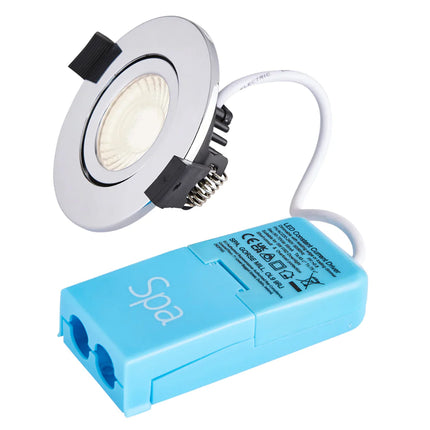 Adjustable IP65 Dimmable LED Slim Tilt Downlight, Fire Rated, 5W, 500 Lumens, Polished Chrome