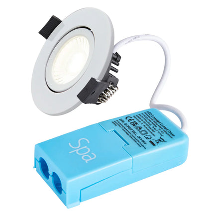 Adjustable IP65 Dimmable LED Slim Tilt Downlight, Fire Rated, 5W, 500 Lumens, White