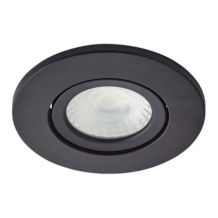 Adjustable IP65 Dimmable LED Slim Tilt Downlight, Fire Rated, 5W, 500 Lumens, Black